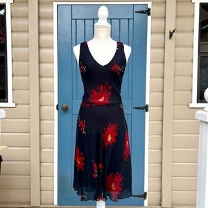 GEORGIOU 100% Silk Floral Sleeveless Dress - with ties on the back Women Size 8